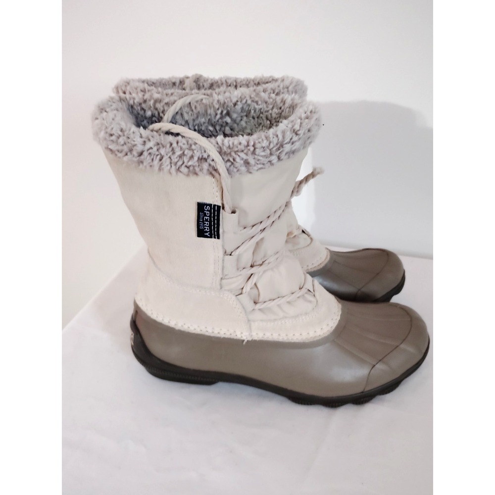 Sperry Women 6M Beige Saltwater Wool Duck Boots Waterproof Lace Up Winter Snow*